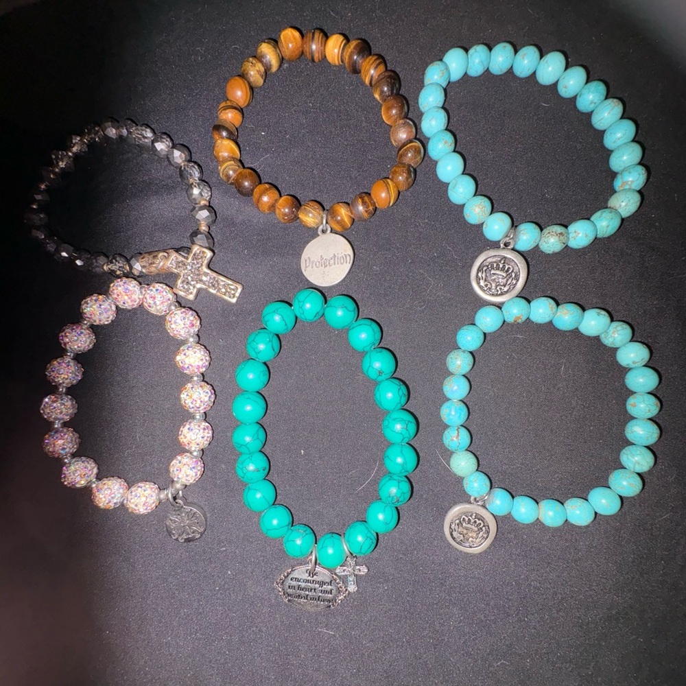 Turquoise and Brown Beaded Bracelets 6 total